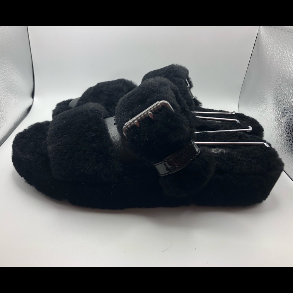 Ugg black double strap shearling slippers size womens 8